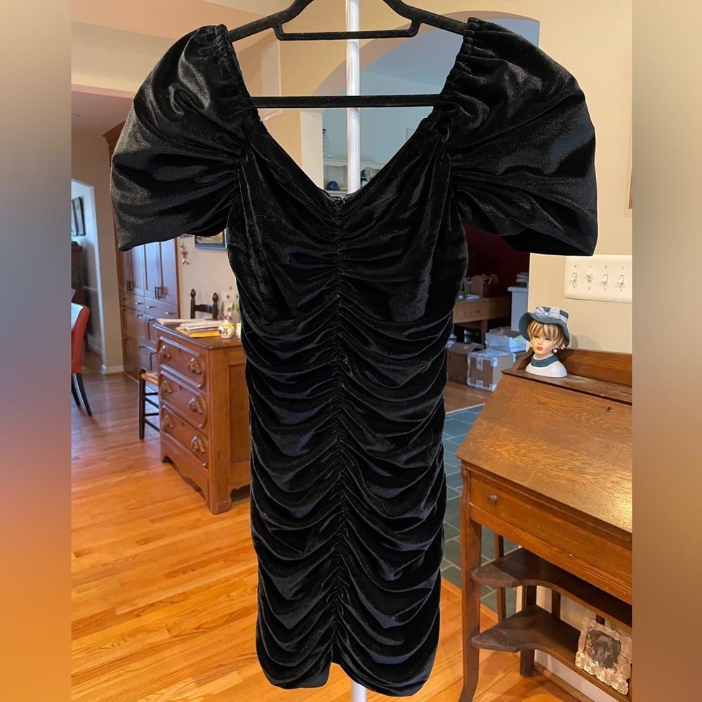 NWT Anthropologie Ruched Puff Sleeve Mini Dress - Picture 7 of 16